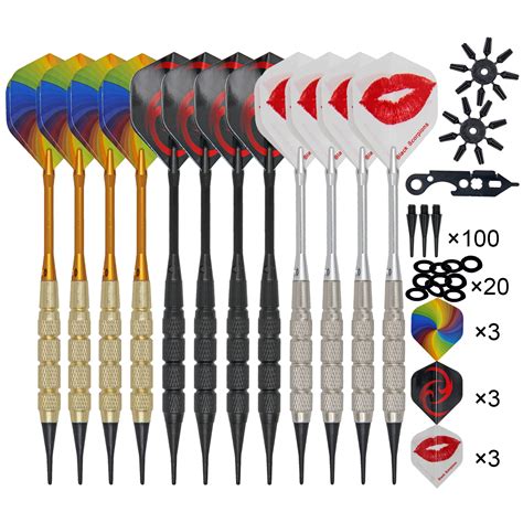 12pcs Darts Dart Flight Set with 100pcs Spare Soft Dart Tips Dart Flights Savers O Rings and ...