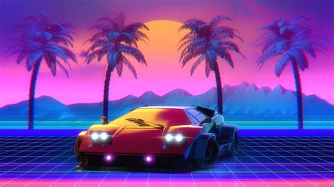 Synthwave / Lamborghini Countach / Palm trees / Sun | Lamborghini countach, Retro waves, Kid ...