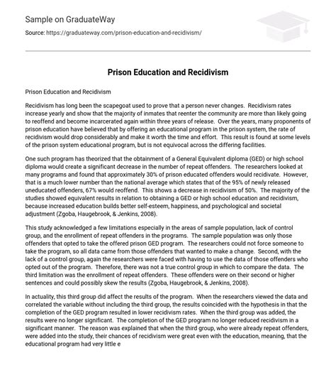 ⇉Prison Education and Recidivism Essay Example | GraduateWay