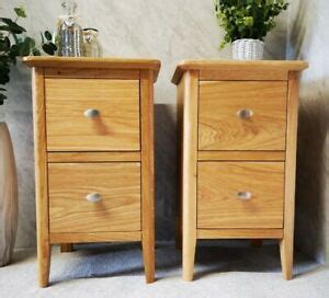 Matching Pair Oak Narrow Bedside Tables - Slim Set of 2 Retro Light Wood Drawers | eBay | Retro ...