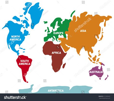 World Map With Continents Stock Photo 131283443 : Shutterstock