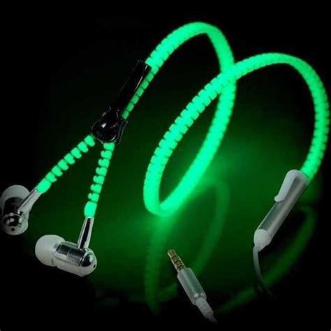 Cute Glow In The Dark Metal Earphones Earbuds With Mic Glowing Zipper ...