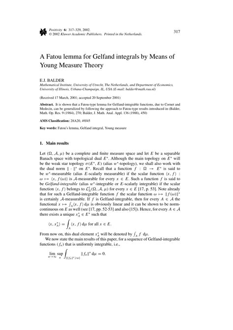 (PDF) A Fatou lemma for Gelfand integrals by Means of Young Measure Theory