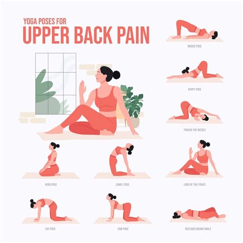 Premium Vector | Yoga poses for upper back pain young woman practicing yoga pose woman workout ...