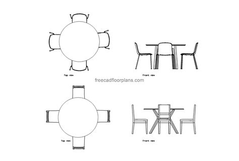 Circular Dining Tables, Plan+Elevation - Free CAD Drawings