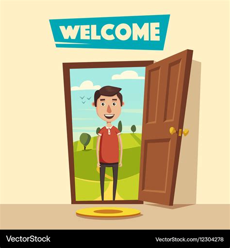 Open door welcome cartoon Royalty Free Vector Image