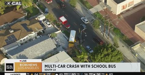 School bus crashes into South L.A. yard in traffic accident - CBS Los ...