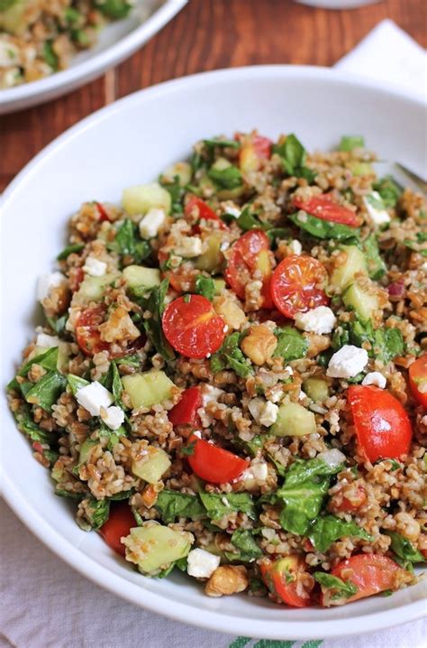 Bulgur Salad with Cherry Tomatoes, Cucumber and Spinach - Green Valley Kitchen