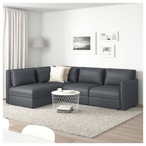 VALLENTUNA modular corner sofa 3-seat+sofa-bed, and storage/Hillared dark grey | IKEA Indonesia