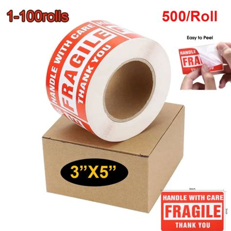 3&X5& FRAGILE HANDLE with Care Thank You Shipping Labels Stickers 500 Per Roll $12.95 - PicClick