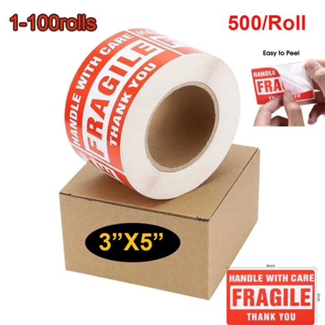 3&X5& FRAGILE HANDLE with Care Thank You Shipping Labels Stickers 500 Per Roll $12.95 - PicClick