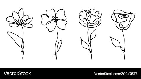 Set one line drawing abstract flowers hand Vector Image