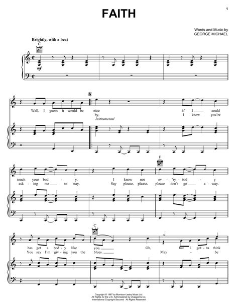 Faith by George Michael Sheet Music for Piano, Vocal & Guitar Chords (Right-Hand Melody) at ...