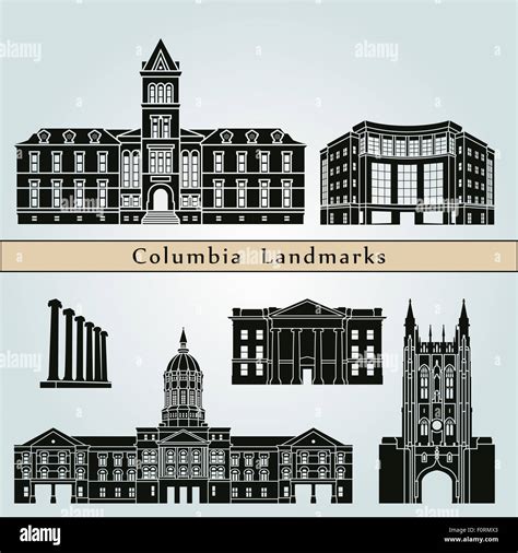 Columbia landmarks and monuments isolated on blue background in ...