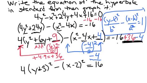 write equation of hyperbola in standard form and graph it - YouTube