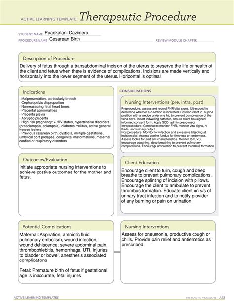 Cesarean birth 306 - n/a - ACTIVE LEARNING TEMPLATES THERAPEUTIC PROCEDURE A Therapeutic ...