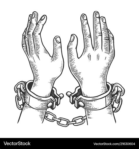 Hands in handcuffs engraving Royalty Free Vector Image