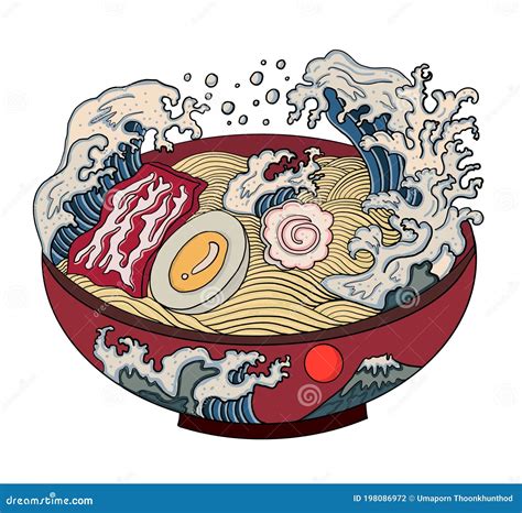 Ramen Vector Illustration For Doodle Art.wave On Ramen Bowl ...