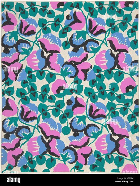 Fabric Design with Sweet Pea Flowers and Vines, Attributed to Paul Poiret, ca. 1918–25 Stock ...
