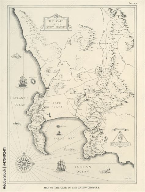 Map of the Cape, South Africa, in the 17th century Stock Illustration ...