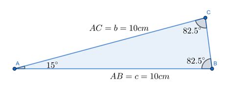 A triangle with angle $A$ $15$degrees, and sides $AB=AC=10cm$, how do ...