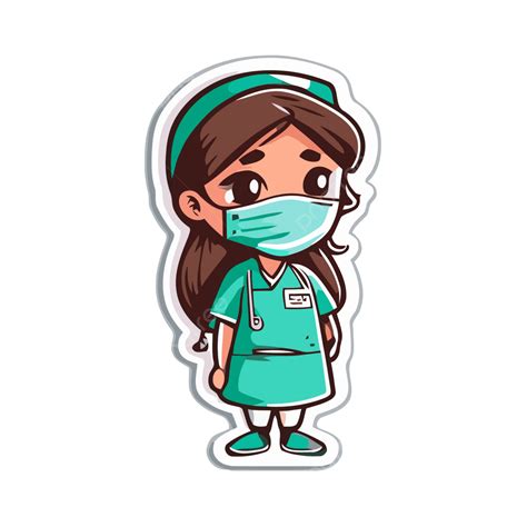 Cartoon Nurse Sticker With Her Mask On Clipart Vector, Sticker Design With Cartoon Nurse Scrubs ...