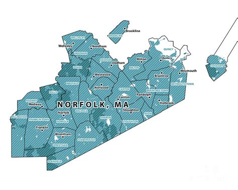 Massachusetts Norfolk County Vector Map Digital Art by Frank Ramspott