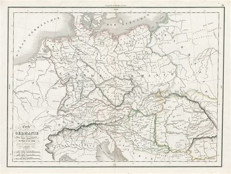 Old and antique prints and maps: Ancient Germany map, 1839, Historical and classical maps