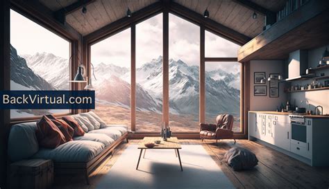 Zoom Virtual Background, Mountain Spacious Cabin Modern With Snowy ...