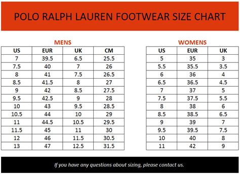 Polo Ralph Lauren Size Chart