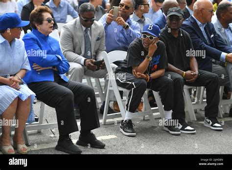 Billie Jean King and Spike Lee attend the Jackie Robinson Museum grand opening on July 26, 2022 ...