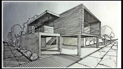 Drawing A Modern House In Two Points Perspective Time-lapse - YouTube