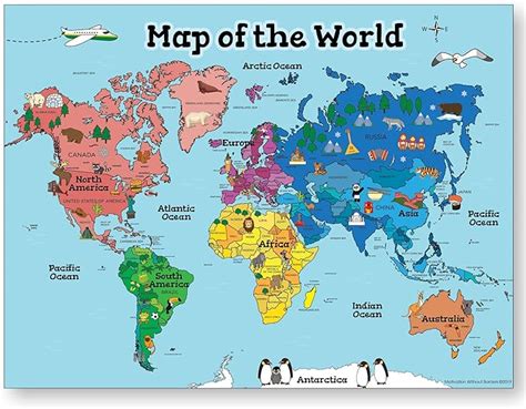 World Map Poster for Kids (18x24 World Map Laminated) Ideal World Map ...