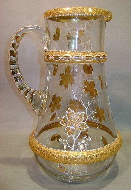 Moser Bohemian Glass Pitcher with Coralene Decoration | Bohemian glass ...