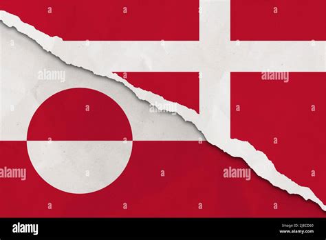 Denmark and Greenland flag ripped paper grunge background. Abstract ...