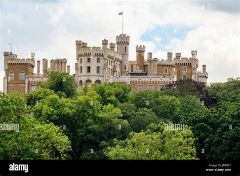 Belvoir castle the home of the Duke and Duchess of Rutland as view across the fields from ...