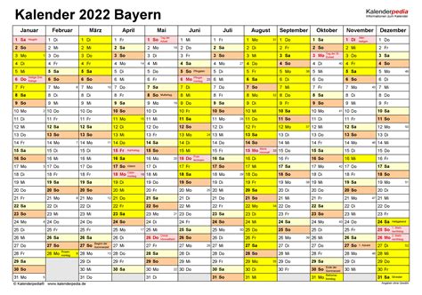 Kalender 2022 Bayern Mit Feiertagen Und Schulferien Zum Ausdrucken / Alle ferientermine ...