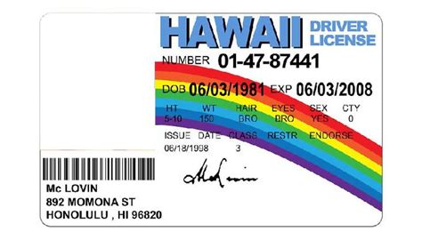 an id card with a rainbow on the front and back of it that says hawaii driver license