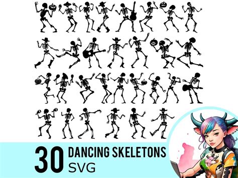 Dancing Skeleton SVG Clipart, Halloween Skeletons Silhouette, Spooky Template, Cut Files ...