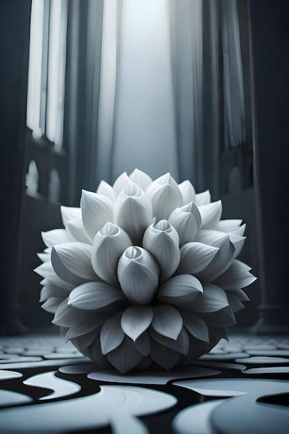 Premium AI Image | A white lotus flower sculpture sits on a tiled floor.