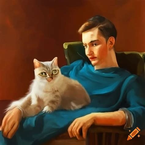 Painting of a man with his cat on Craiyon