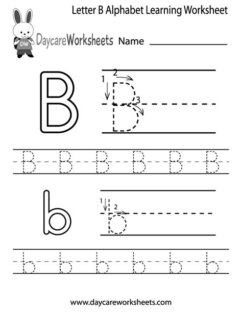 Free Printable Letter B Alphabet Learning Worksheet for Preschool