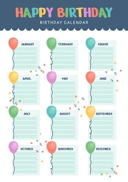 Free Vector | Hand drawn birthday calendar template