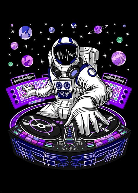 'Astronaut Techno Music DJ' Poster, picture, metal print, paint by Psychonautica | Displate