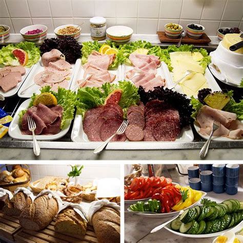 several different pictures of food being prepared on a buffet table ...