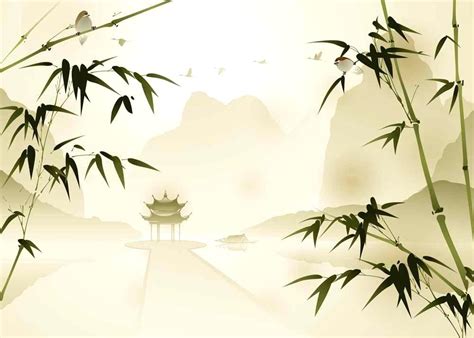 Oriental Wallpaper Mountains Scene Bamboo Mural Toile - Murals In ...