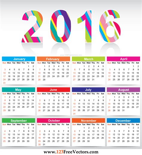 Free Colorful Calendar 2016 Vector Template by 123freevectors on DeviantArt