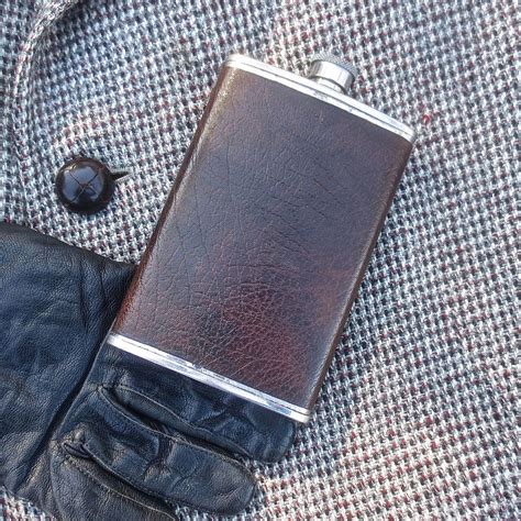 VINTAGE LEATHER COVERED HIP FLASK- DILANA MADE IN ENGLAND 8 oz LIQUOR ...