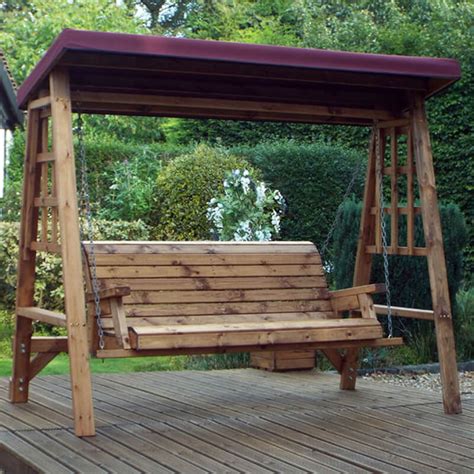 Dorset Three Seat Wooden Garden Swing - Burgundy