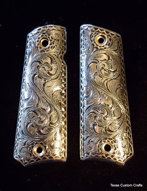 1911 Pistol Grips with Full Hand Engraved Western Floral